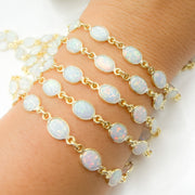 White Opal Oval Shape Bezel Gold Plated Wire Chains